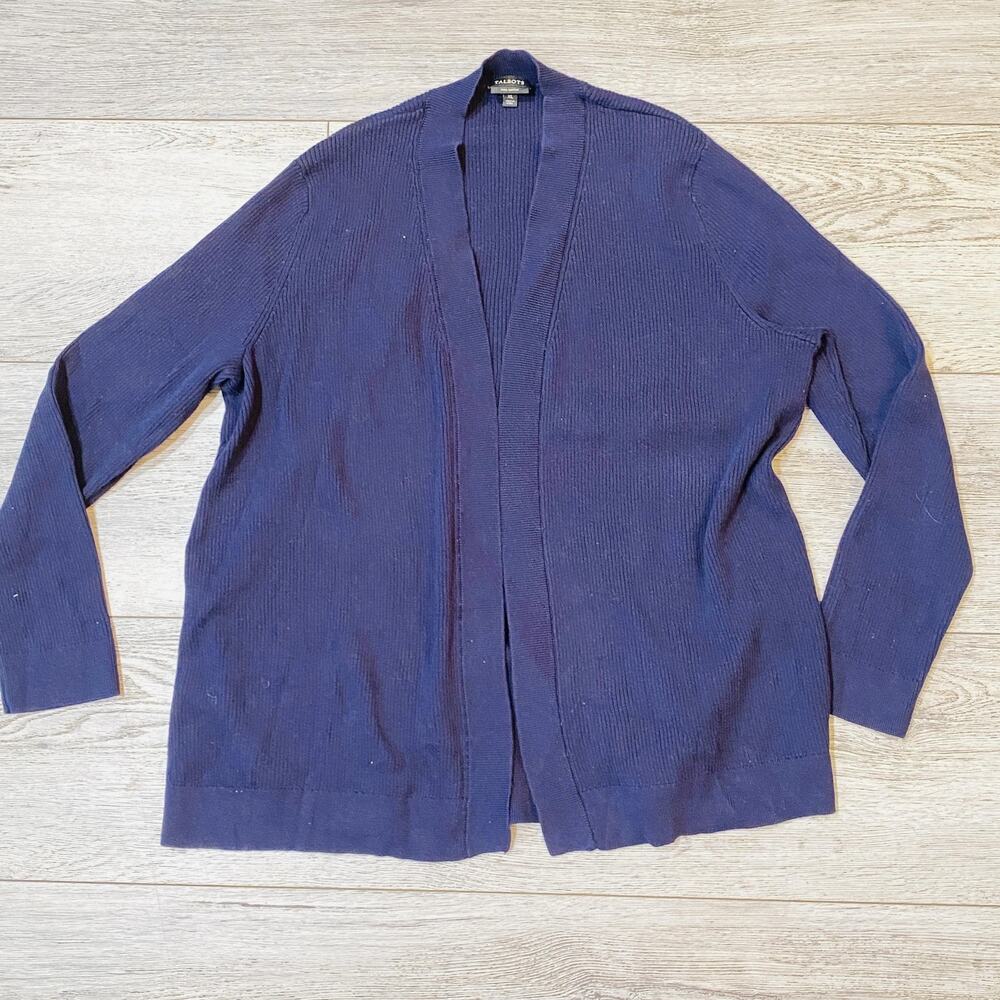 Talbots Sweater Womens XL Navy Blue Open Front Cardigan Pima Cotton Academia Lux